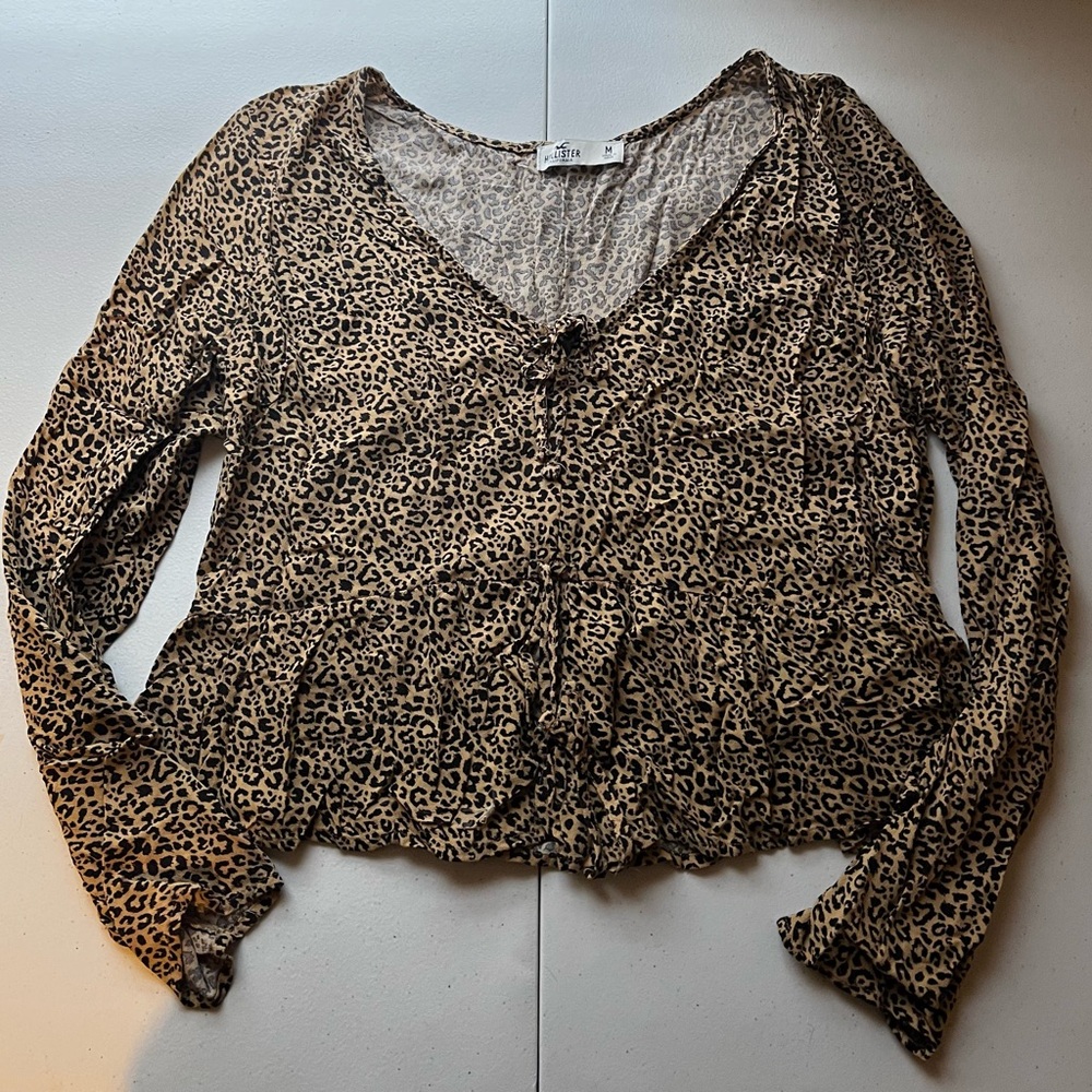 Hollister Leopard Print Long Sleeve Blouse